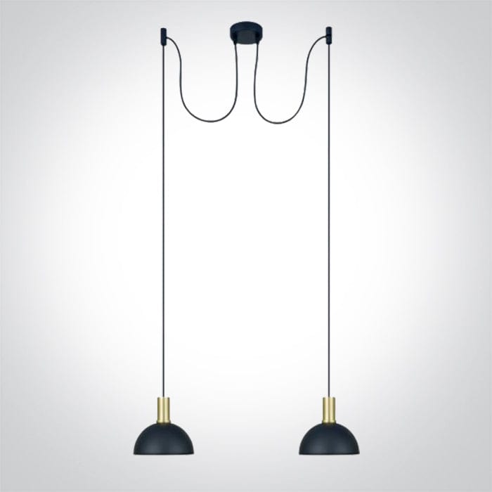 Brushed Brass Twin Pendant With Black Shade 10w 2xe27 - Toplightco