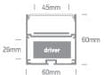 White 2m Surface aluminium profile with PC opal diffuser and space to fit slim range driver. 



Complete with 2 pairs end cups. 



Suitable for 7884 & 7885 and LED Strips 45mm. One Light SKU:7910A/W