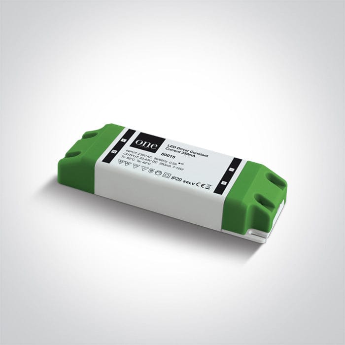 Constant current LED driver for 350mA LED spotlights / LED fittings, 7-15W.

 One Light SKU:89015
