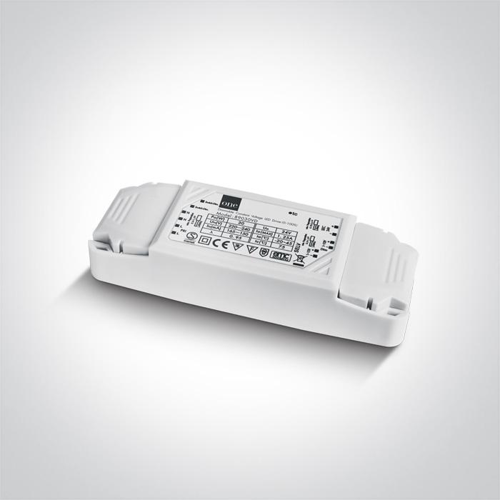 LED Driver 30W 24V DC 1-10V & Push to Dim Rectangular Plastic One Light SKU:89030VD - Toplightco