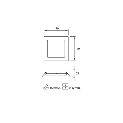 Downlight Ip23 Easy Square 170mm Led 10w 4000k White 961lm SKU: TC-0155-BLA - Toplightco