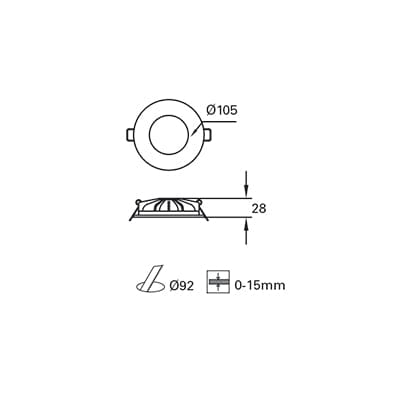 Downlight Ip44 Hide Led 6.5w 3000k White 394lm SKU: TC-0175-BLA - Toplightco