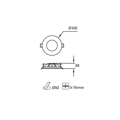 Downlight Ip44 Hide Led 9w 3000k White 592lm SKU: TC-0176-BLA - Toplightco
