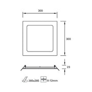 Downlight Ip23 Easy Square 300mm Led 19.7w 3000k White 1692lm SKU: TC-0212-BLA - Toplightco