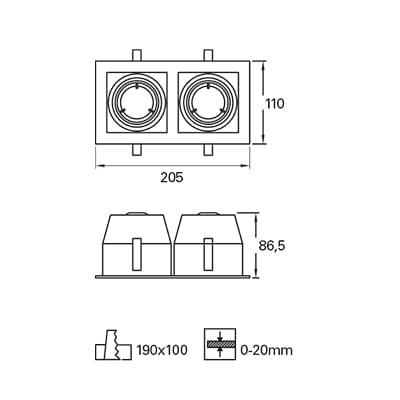 Downlight Ip23 Cardan Double Gu10 8w White SKU: TC-1401-BLA - Toplightco
